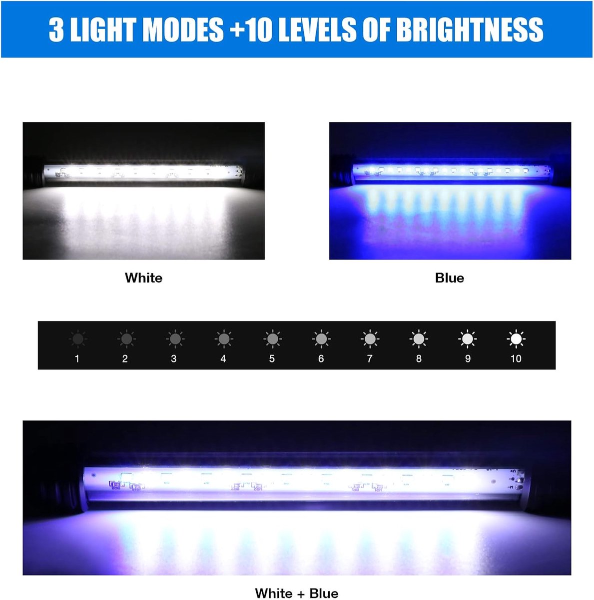 SnelShoppen - Aquariumlicht Dompelbare Vistank LED Verlichting met Auto Aan/Uit Timer, Blauw en Wit Kleurverandering voor 40-60 cm Tanks