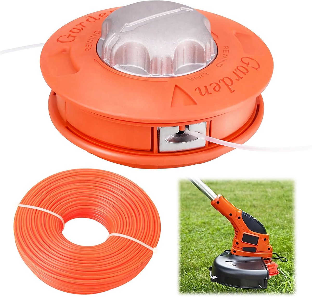 SnelShoppen - Draadkop Grastrimmer, Aluminium Draadkop voor Bosmaaier, M10 Linksgewinde, Dikke Aluminium Kop met 2.4mm x 30m Nylon Draad, Duurzaam en