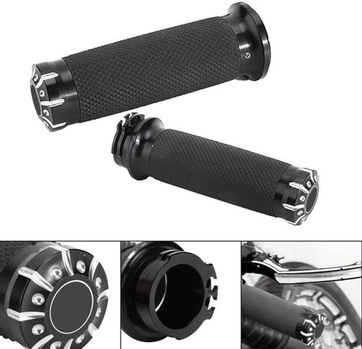Universele handgreepafdekking - Motorfiets - Achteraf gemonteerd - Zwart - Bescherming - Geschikt voor Harley - 25 mm - Handgreepafdekking