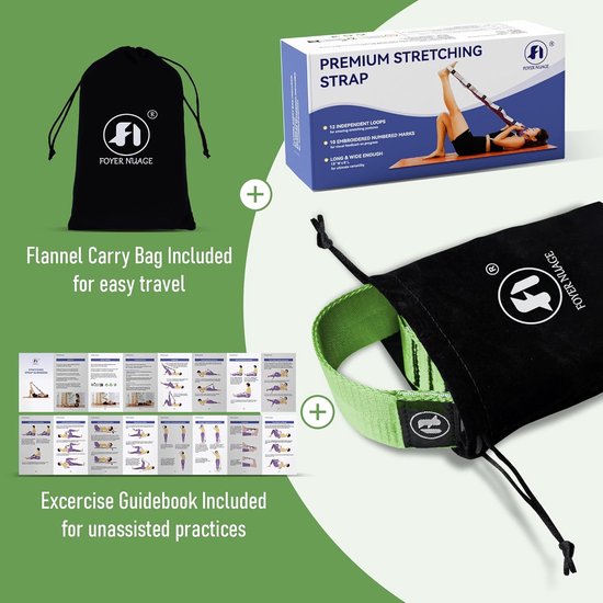 Thijox - Stretchbanden voor Oefeningen, Niet-Elastische Yoga-Stretchband met Lussen, 3,8 cm x 2,45 m, Groene Fysiotherapie Stretchband voor Yoga, Pila van Thijox — afbeelding 4