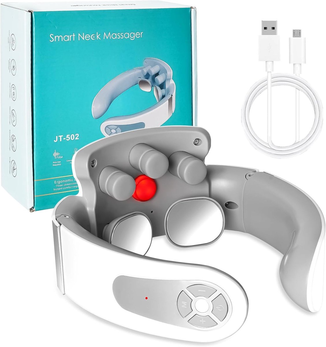 Thijox - Nekmassageapparaat met 42 °C Warmtetherapie, Elektrisch Intelligent met Spraakaanwijzingen, 5 Modi en 15 Intensiteitsniveaus, Schoudermassage