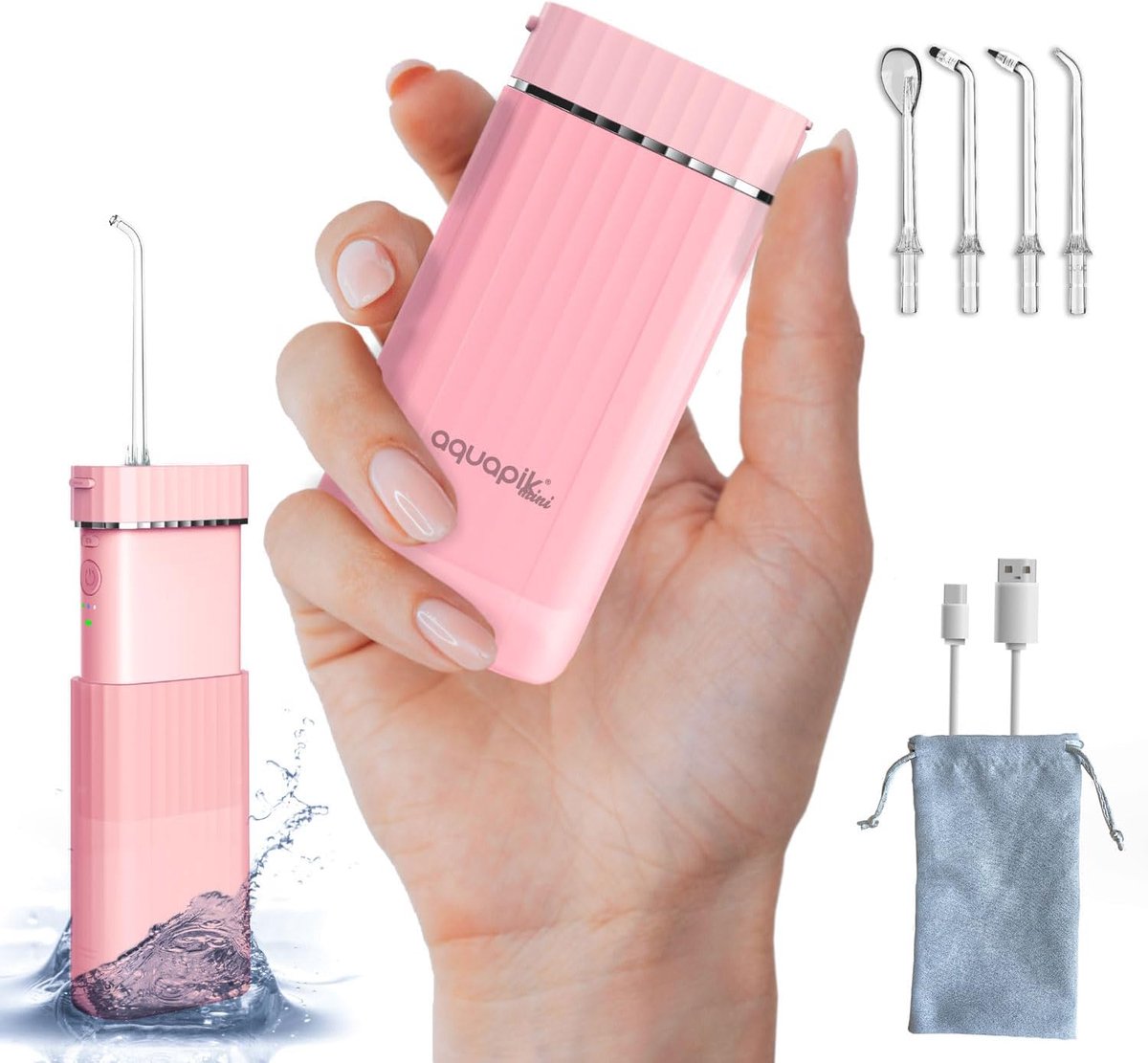 Thijox - Aquapik Mini-monddouche Draagbaar 200 ml Oplaadbaar USB Type C 3 Drukmodi Dieptereiniging Voor Gevoelig Tandvlees Orthodontie Tandheelkundige