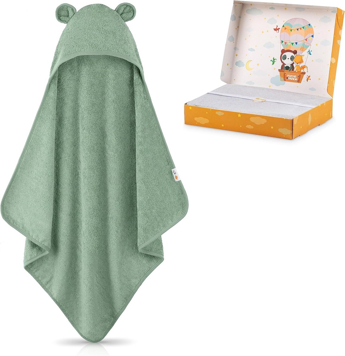 SnelShoppen - Baby Handdoek met Kap EXTRA Dik en Zacht | 75x75cm Bamboe Badhanddoek voor Kinderen in Copper-Groen | Perfect voor Bad, Zwemmen en Gesch
