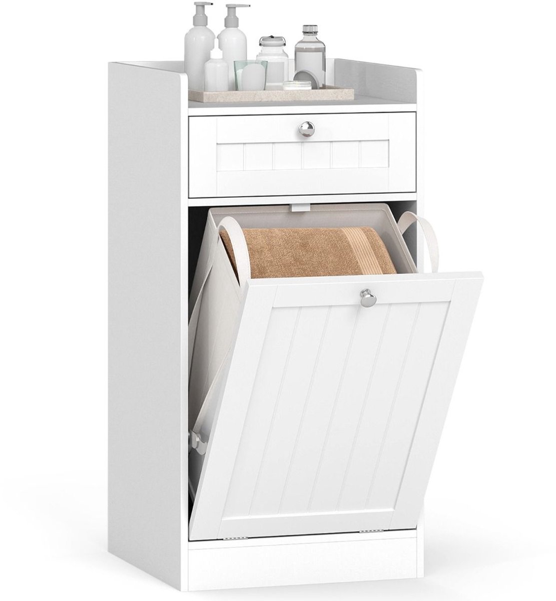 SureDeal® - Badkamerkast - Kantelbare Waskast Vrijstaande - Plank Lade - Afneembare Waszak