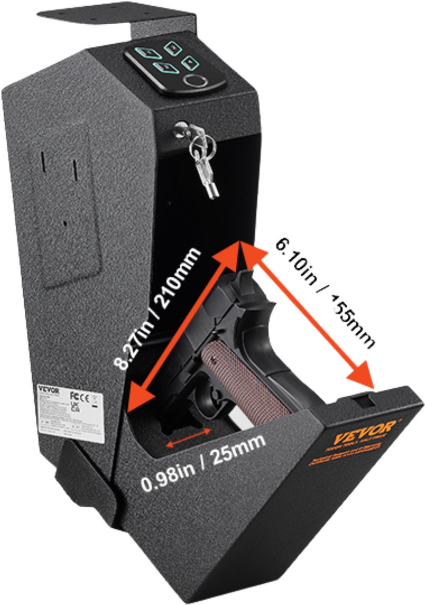NordHaus Biometrische Veiligheidskluis - Elektronische Waardenkluis - Vingerafdruk, Pincode en Sleutel - LED Verlichting - Compact Zwart