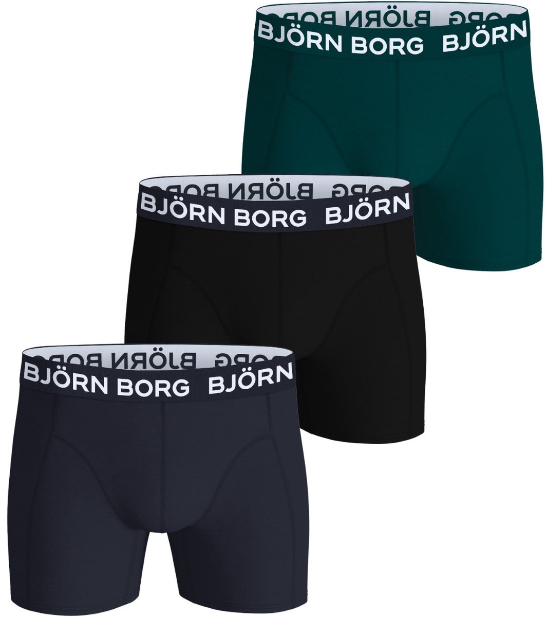 Björn Borg Cotton Stretch Boxershort Heren Zwart/Groen/Donkerblauw - 3 stuks - Heren onderbroeken - Katoenen Boxer - Maat L