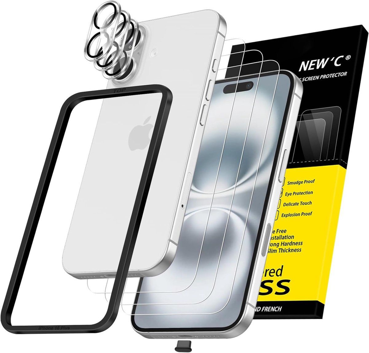 Thijox - 3 x Screen Protector voor iPhone 16 Plus (6,7 inch) - Gehard Glas Schermbeschermer met 9H Hardheid - Ultrabestendig - Inclusief Camera Lens P