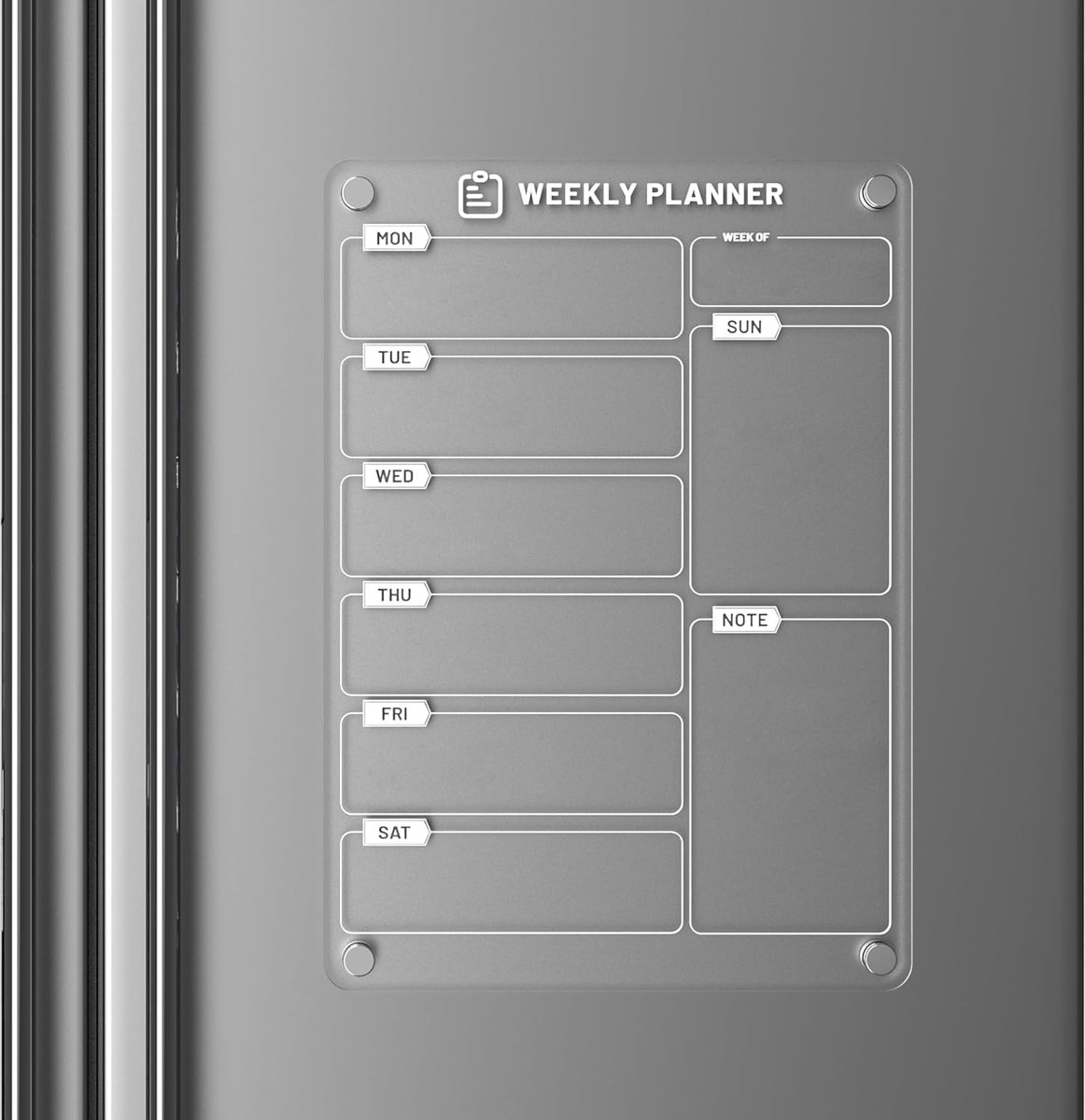 Thijox - Set van 1 Afwisbaar Magnetisch Wekelijkse Memobord 30x20 cm - Acryl Koelkast Bord met Krijtstift voor Takenlijsten, Menuplanning en Boodschap
