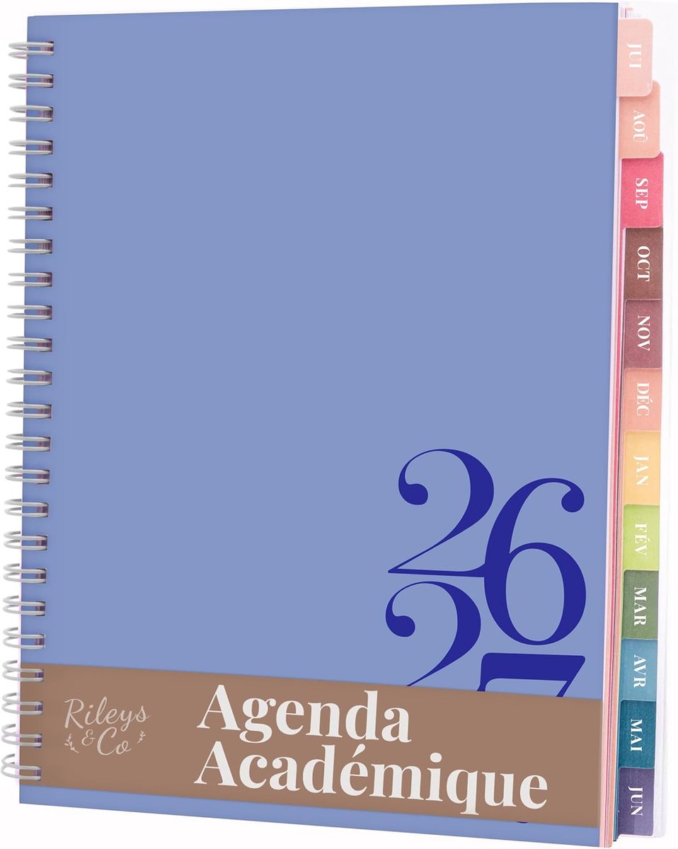 Thijox - Rileys Academische Planner 2026-2027, Dagelijks, Wekelijks & Maandplanner, Spiraalgebonden Notitieboek voor Studenten, A5 formaat, Juli 2026