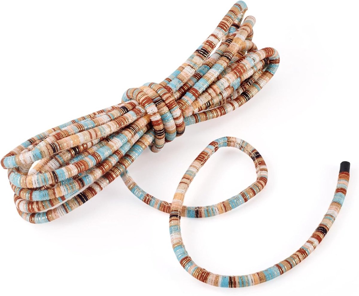 5 Yards Etnische Ronde Touwkoord 6mm Dia Bohemian Elastisch Vezel Koord voor DIY Telefoon, Portemonnee, Lanyard, Armband en Sieraden Maken, Sienna