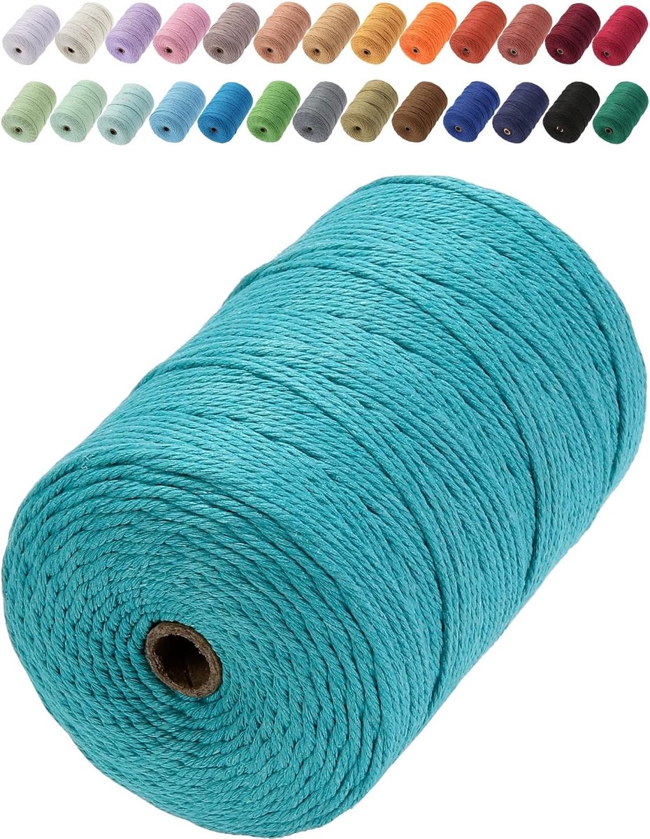 Premium Katoenen Macramé Touw 3mm x 200m - Zacht, Chemisch Vrij en Ideaal voor Macramé Projecten, Knopen en Creatieve Ambachten