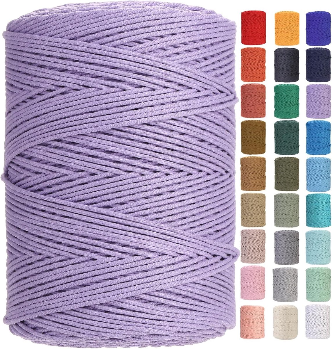 Premium Katoenen Macramé Touw 3 mm x 450 m - Zacht, Chemisch Vrij en Ideaal voor Macramé Projecten in Lichtpaars