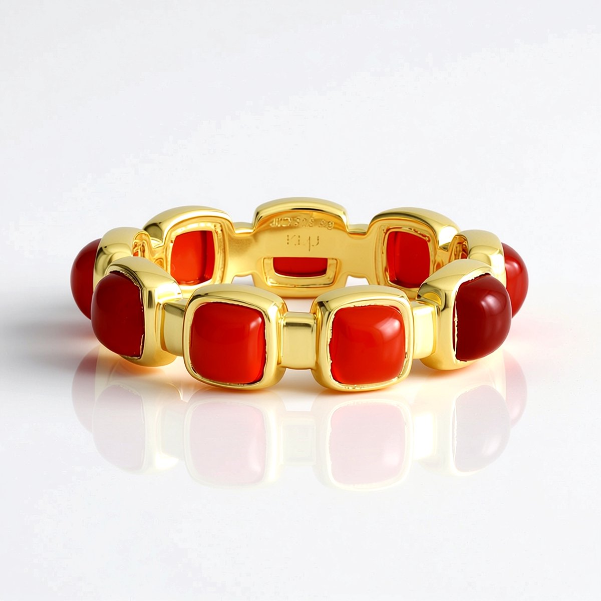Cavill - Zilveren ring met 9 Indiase carneoolstenen - 925 Sterling Zilver - Antieke kussenslijpvorm - Vergulde luxe dames ring - 3,645 ct