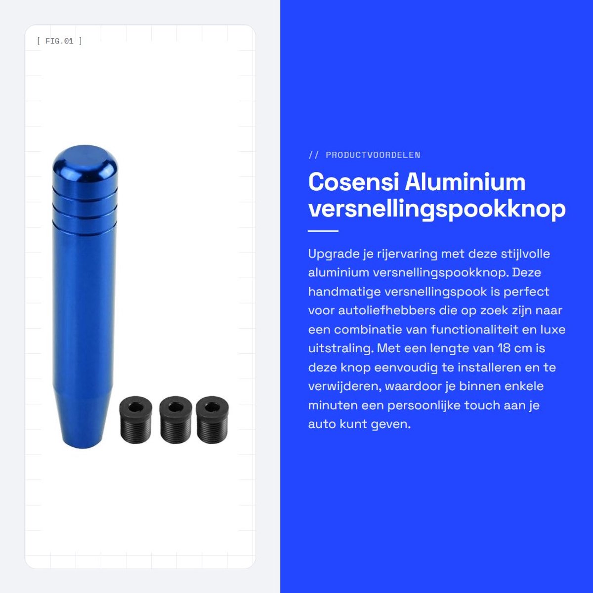 Dailygoods- Versnellingspookknop 18 cm - Universele Pookknop - Aluminium Legering - Luxe Ontwerp - Eenvoudig te Installeren - Betrouwbare Kwaliteit