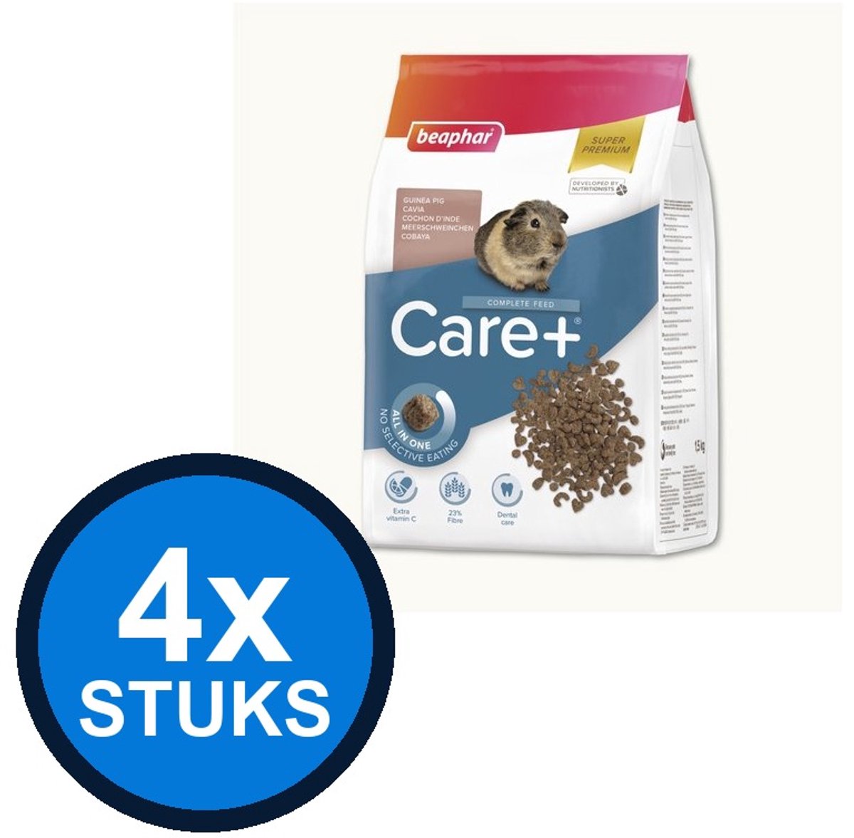 4x Beaphar - Care+ cavia 1,5kg - Knaagdierenvoer - 1.5 kg
