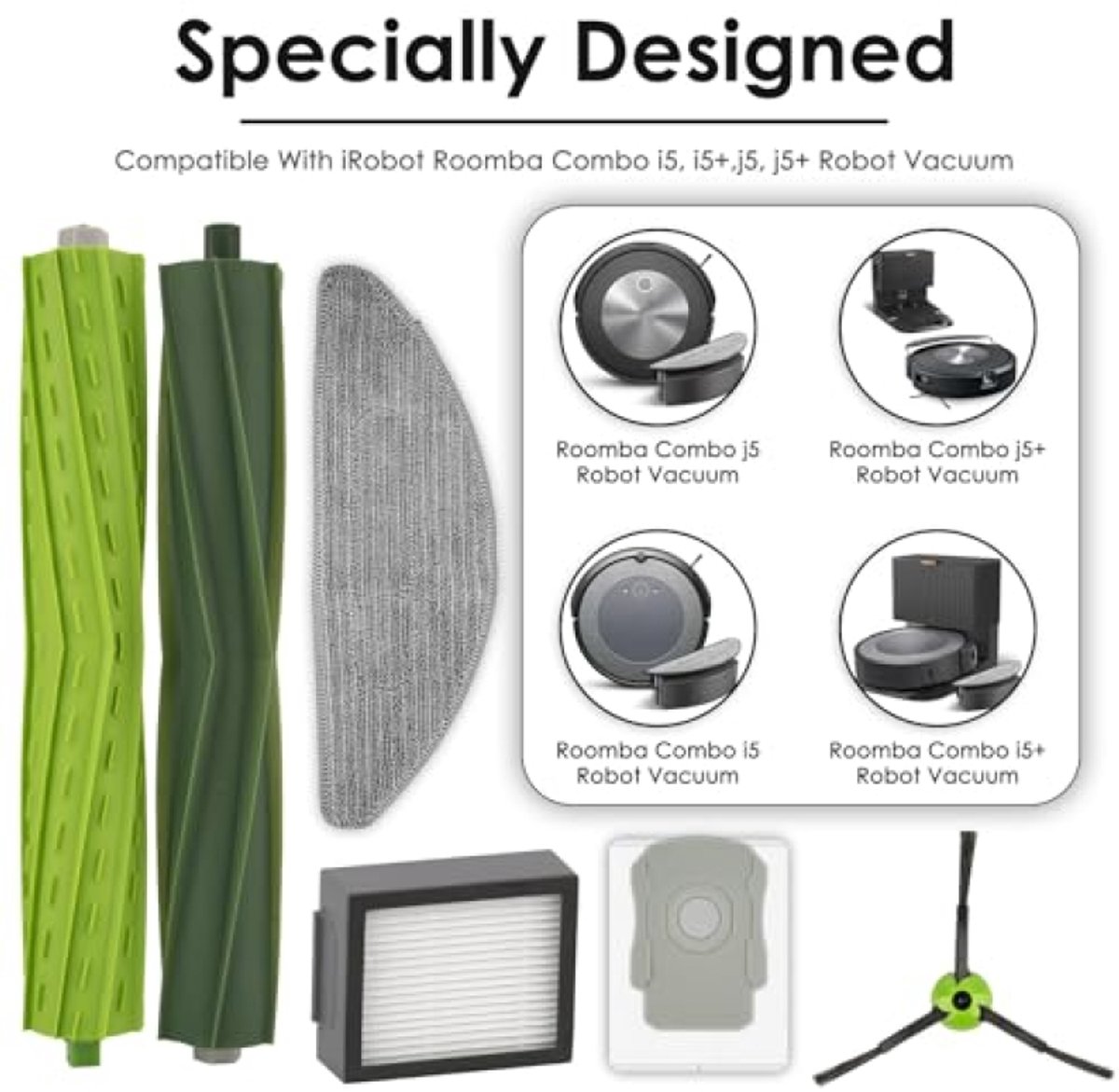 PromoHome Accessoireset voor iRobot Roomba Combo i5 i5+ j5 j5+ – 10 stuks: 2 rolborstels, 2 zijborstels, 2 HEPA-filters, 2 stofzakken, 2 dweilpads