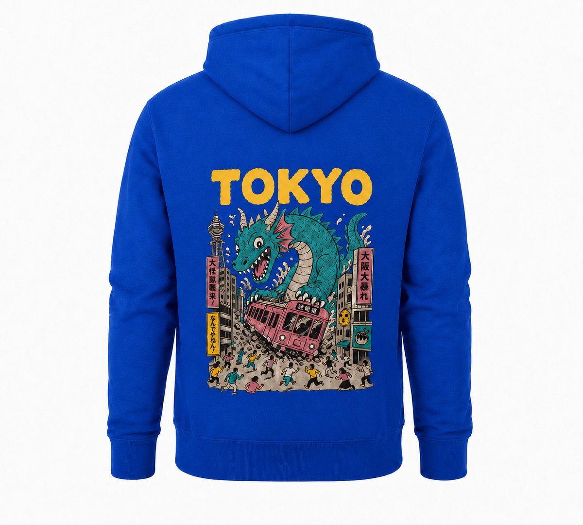 Hoodie Heren met capuchon – Hoodie met Tokyo Dragon Print – Streetwear – Koningsblauw - M