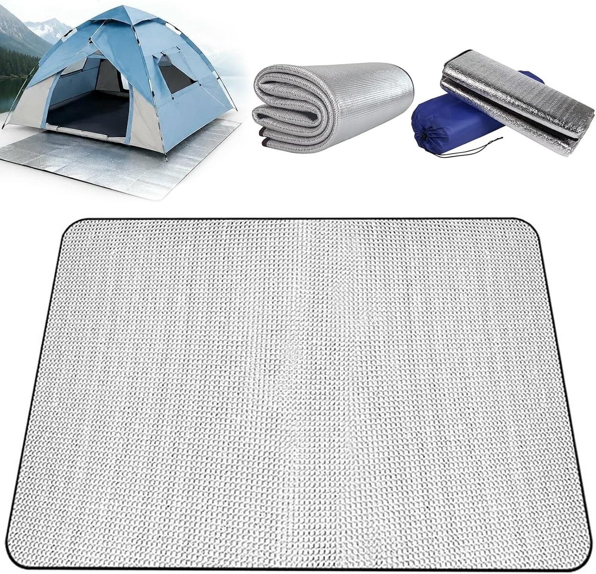 Ultralichte isolatiemat 200 x 200 cm, opvouwbare campingschuimmat van aluminiumfolie en EPE, waterdichte thermomat en tentmat voor optimale isolatie en comfort