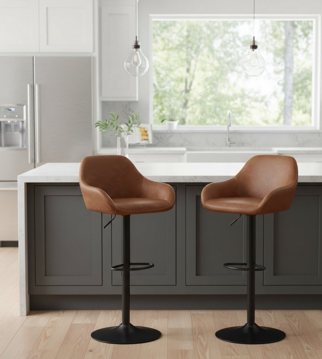 Design Barkrukken Set van 2 - Hoogteverstelbaar - 360° Draaibaar - Bruin - Novihome