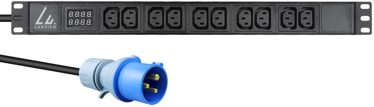 Lanview 19'' rack mount power strip 1U 16A with 10 x C13 socket (LVR-3MIEC-AMP-10C13)