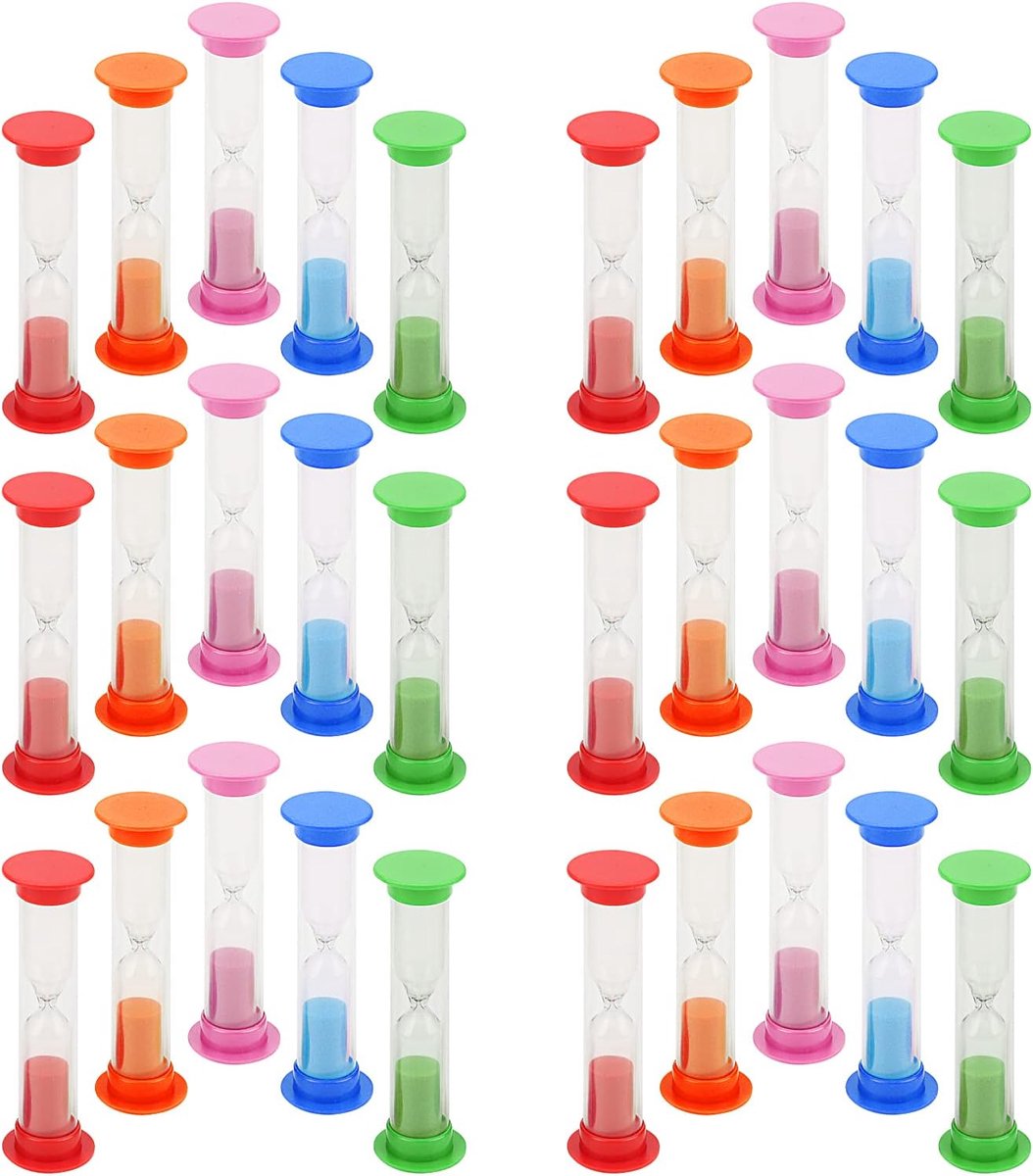Thijox - 30 Stuks 2-Minuten Zandtimer, Countdown Zandloper Timer, Plastic Zandlopers voor Cadeau, Decoratie Thuis en Kantoor, Compact en Lichtgewicht