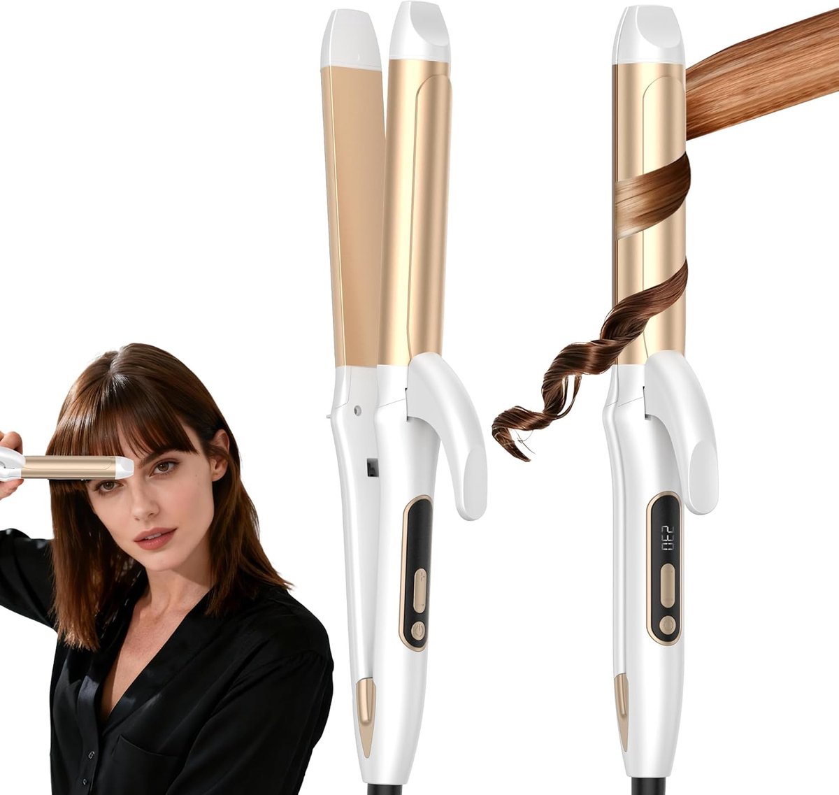 SnelShoppen - 2-in-1 Stijltang en Krultang - 32 mm Keramische Krultang met Ionen - Digitale Temperatuurweergave - Perfect voor Glad Haar en Volumineuz