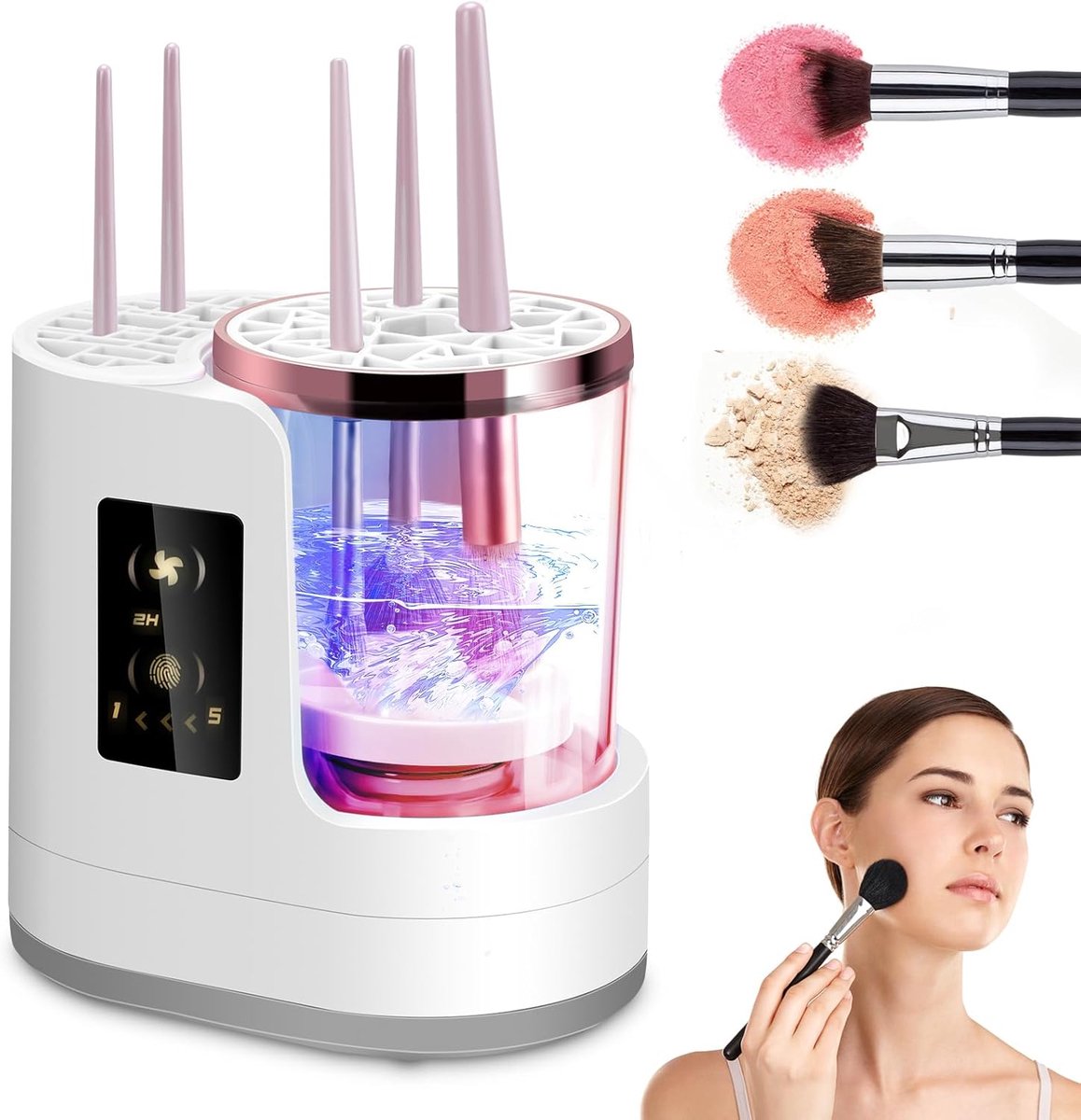 SnelShoppen - 3-in-1 Automatische Make-up Penseel Cleaner - Elektrische Borstelreiniger met Droog- en Opslagfunctie - Effectieve Reiniging voor Cosmet