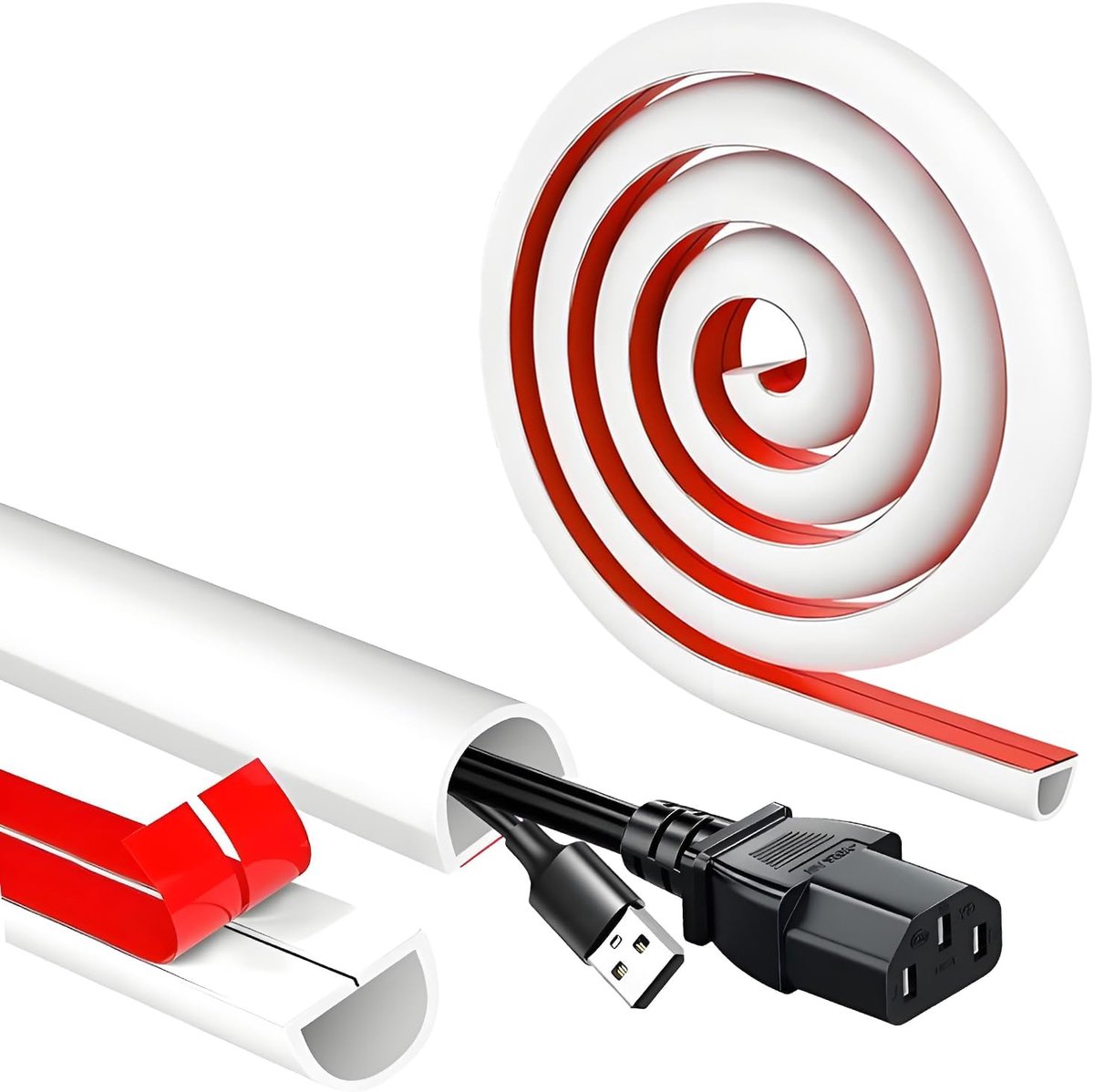 SnelShoppen - 2M Flexibele Witte Rubber Kabelgoot, Zelfklevende Kabel Organizer & Conduit voor Elektrische Kabels, Wandgemonteerde TV Kabelschoen, Sno