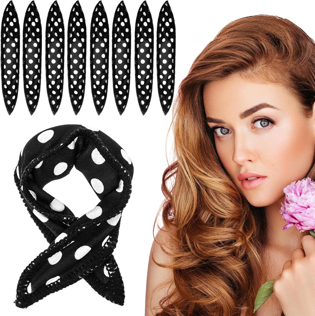 SnelShoppen - Pack van 8 Flexibele Foam Spons Curlers - Zachte Krulspelden voor Lang, Kort, Dik en Dun Haar - Zwart - Voor Gebruik Tijdens Slaap, Geen