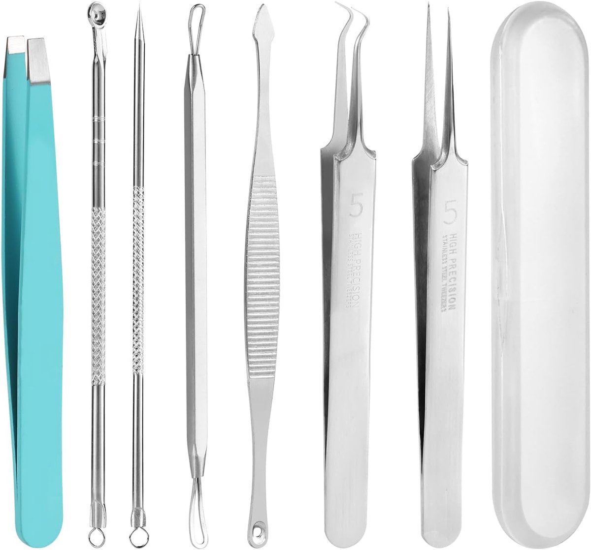 Thijox - 7 Stuks Puistjes Popper Tool Kit - Professionele Mee-eter Verwijderaar & Ingegroeide Haar Pincet - Comedonen Extractor van Roestvrij Staal -