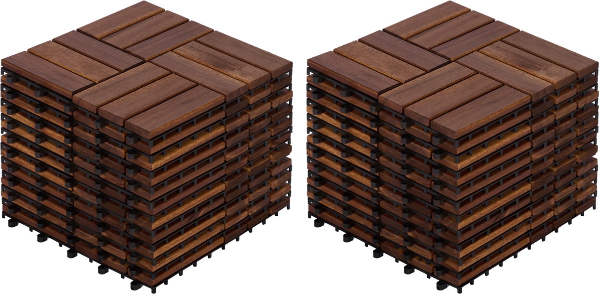 Acaciahouten kliktegels - Houten terrastegels - Eenvoudig kliksysteem - Dambordpatroon - 22 stuks - Terras en balkon - 30x30x2,4 cm - Bruin
