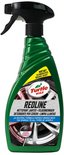 Bouteille verte de nettoyant pour jantes Turtle Wax Redline avec des jantes rouges et argentées sur l'étiquette. Avec le texte 'NEW! ELIMINATES BRAKE DUST' et 'COLOUR CHANGING FORMULA'.
