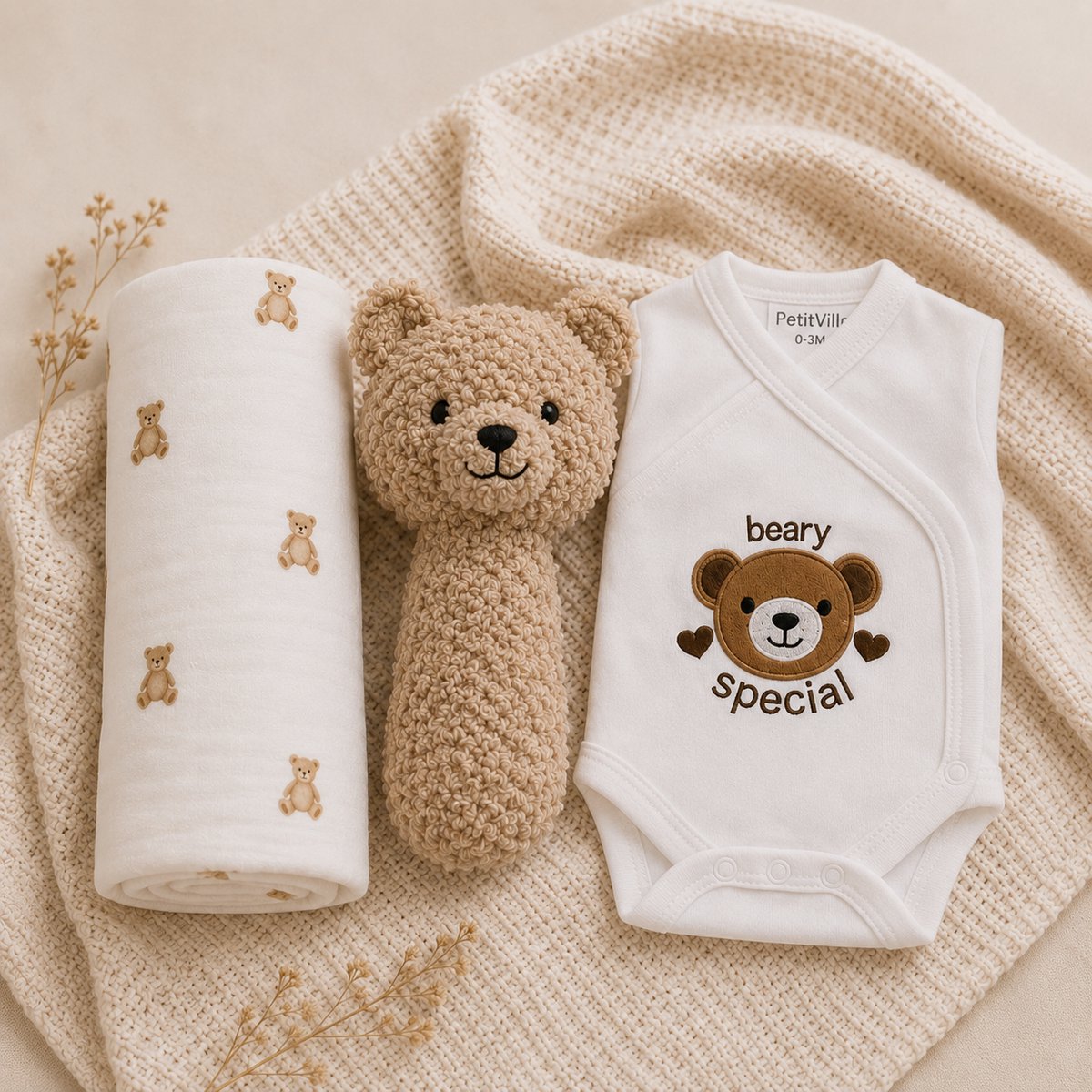 Blijeitje Kraamcadeau Unisex - Luxe Baby Cadeaupakket met Jollein Hydrofiele Doek, Teddy Rammelaar & Romper - Babyshower Cadeau - Gender Reveal - Newborn Cadeau – foto 4