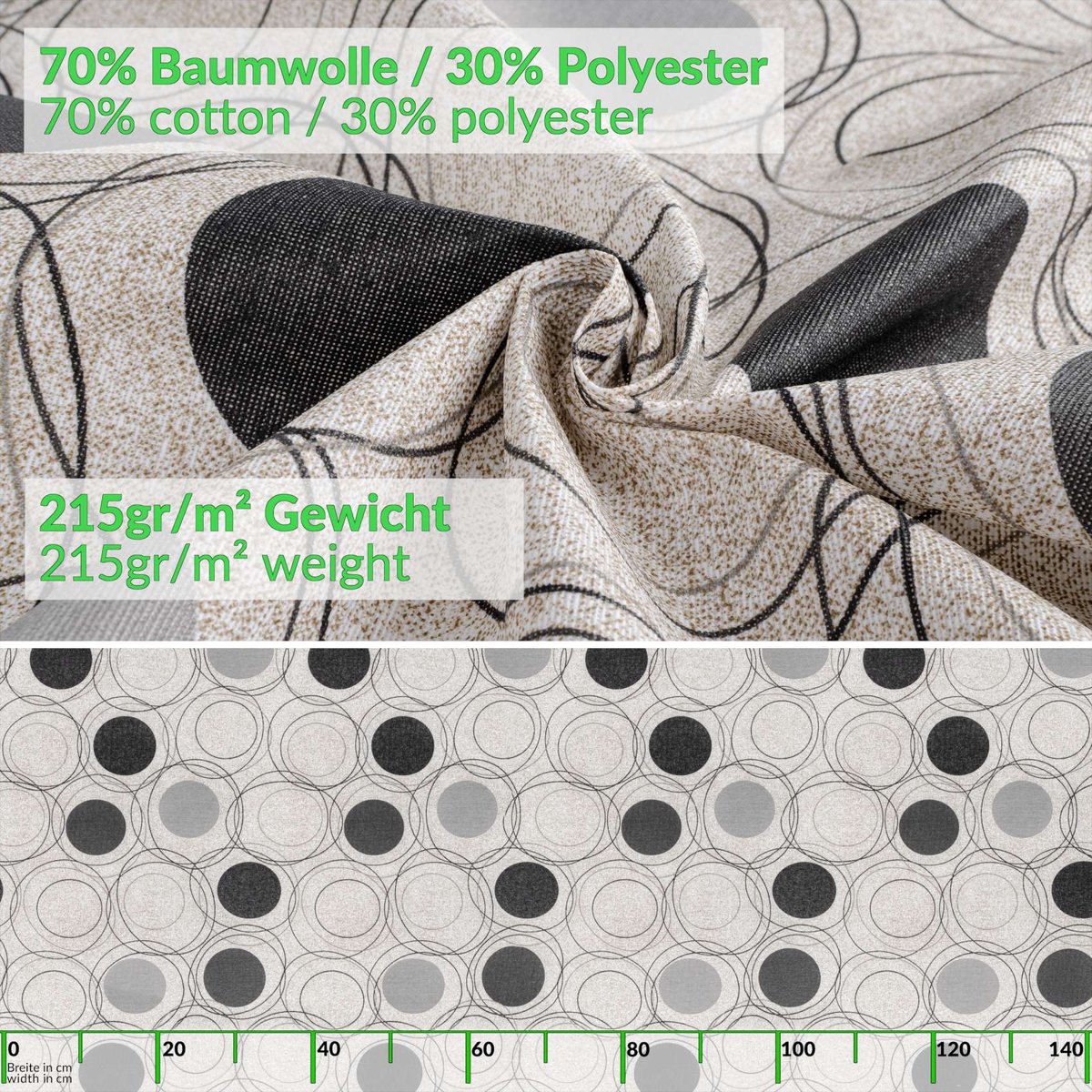 ANRO Tafelkleed Grijze cirkels Grijs 350x140cm Rechte rand Afwasbaar Waterafstotend Binnen & Buiten