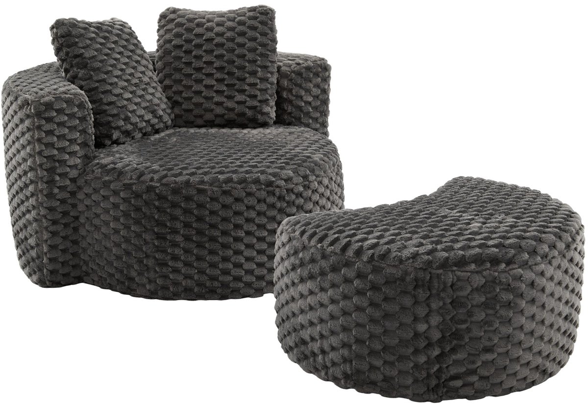 YYchan fauteuil met voetenbank - grijs - 129 x 116 x 65 cm