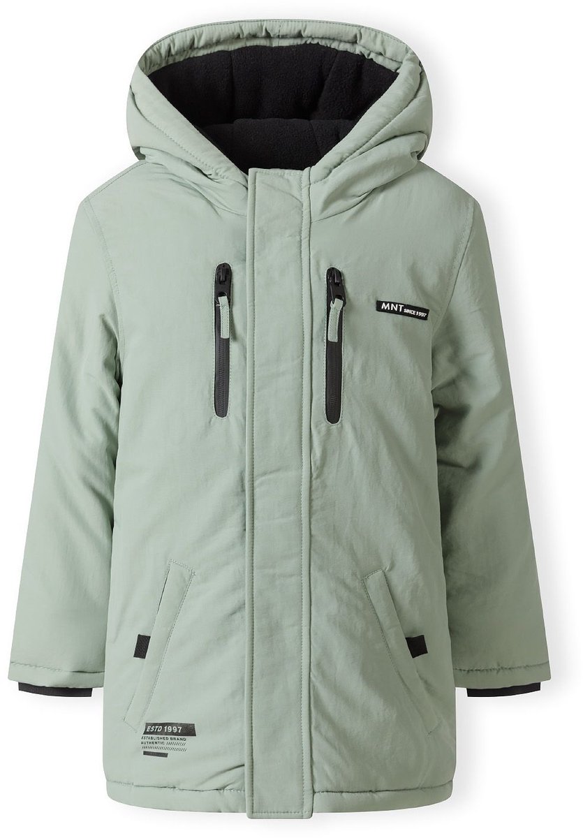 Minoti jongens winterjas met capuchon - kinderparka saliegroen