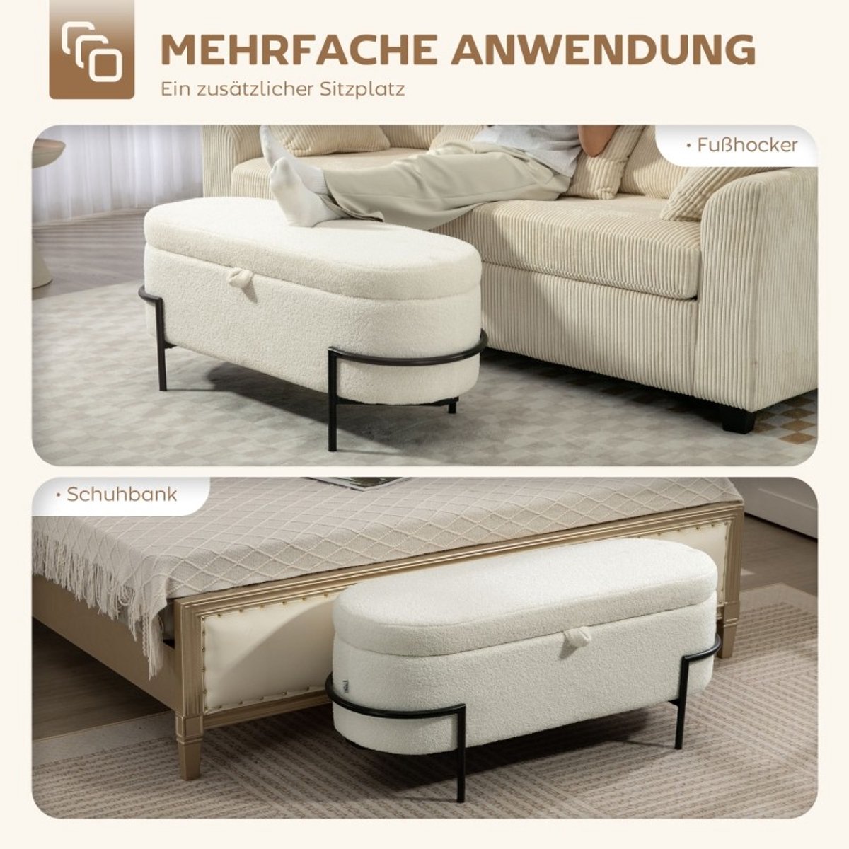 YYchan poef - wit - 114,5 x 40 x 48 cm - met opbergruimte