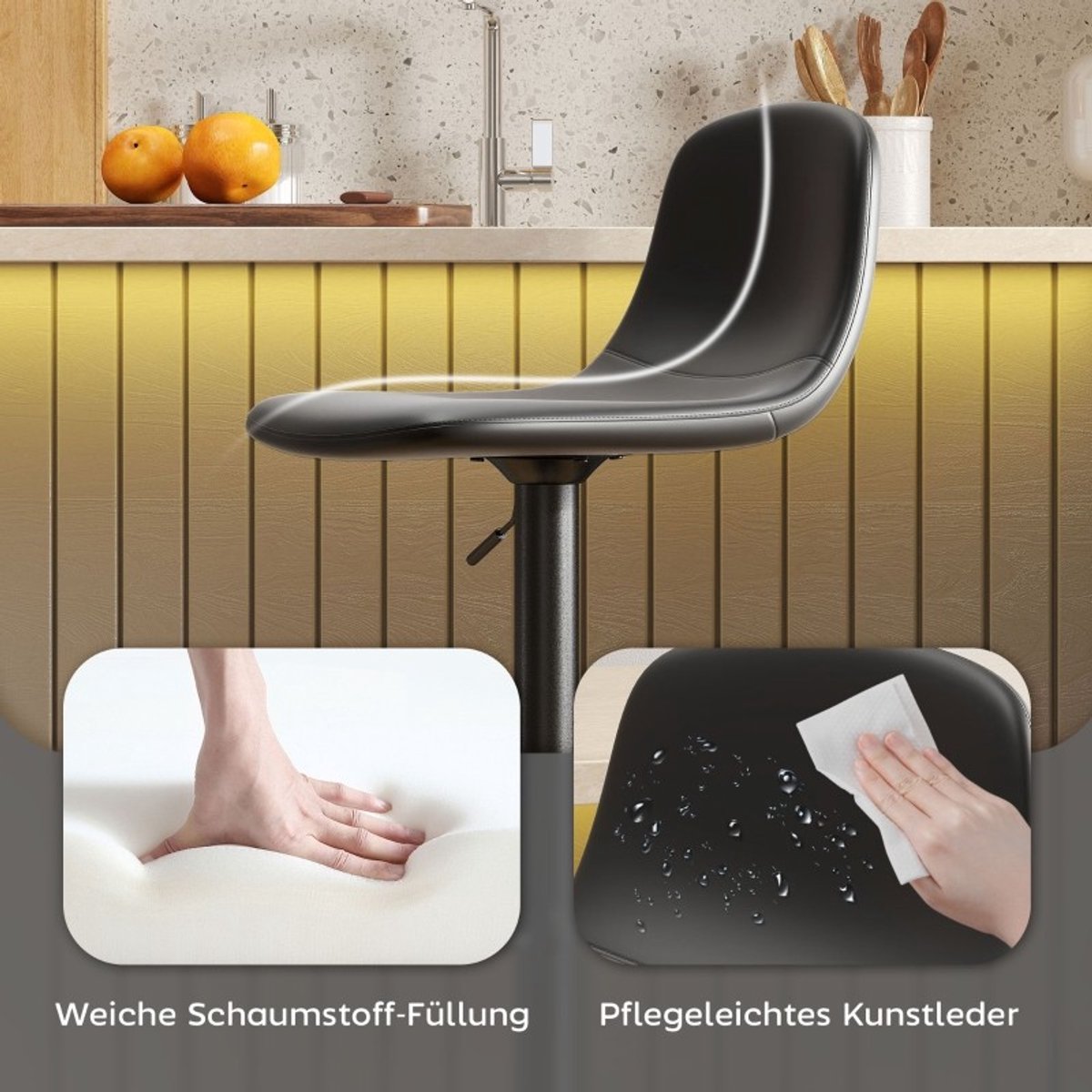 YYchan barkruk - 2-delige set - zwart - 40,5 x 44 x 104 cm