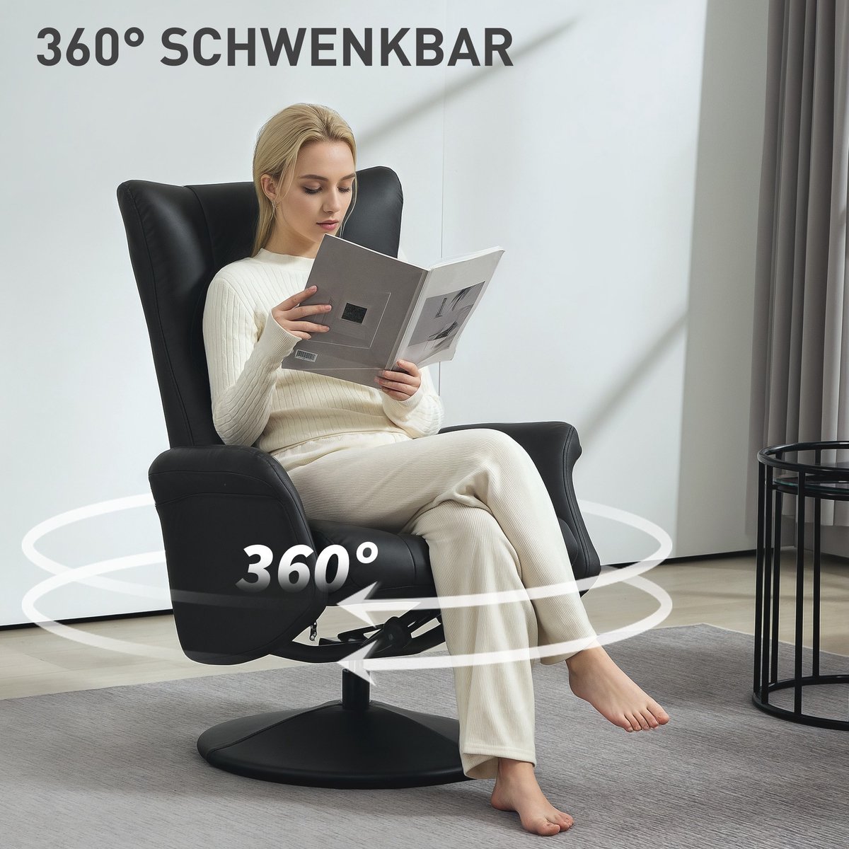 YYchan fauteuil met voetenbank - zwart - 79 x 70 x 105 cm