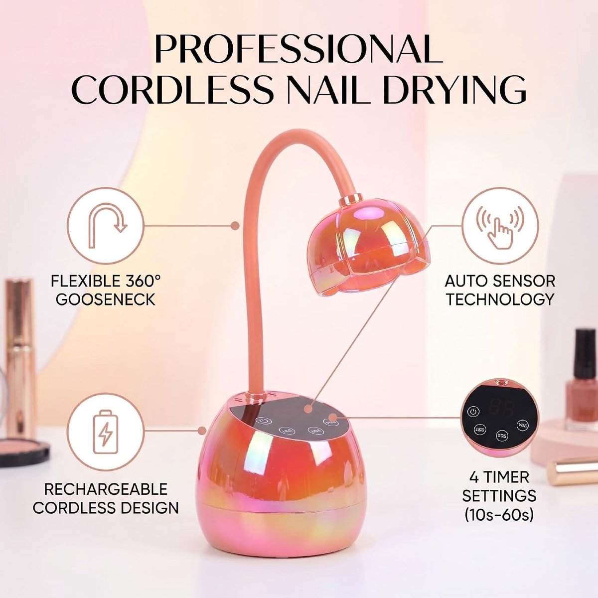 36W Zwanenhals Nagellicht Flash Cure LED-nagellamp met 12 Dubbele Chips Autosensor voor Gellakuitharding (ORANGE) [Energieklasse A]