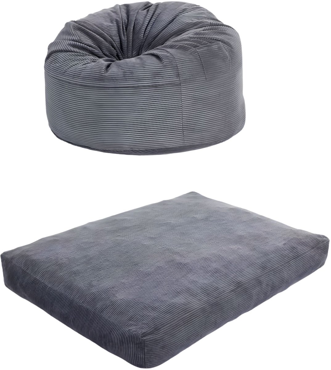 Zitzak Bed - 2-in-1 Ribstof Bean Bag die Verandert in Matras - Lichtgrijs 190x135 cm