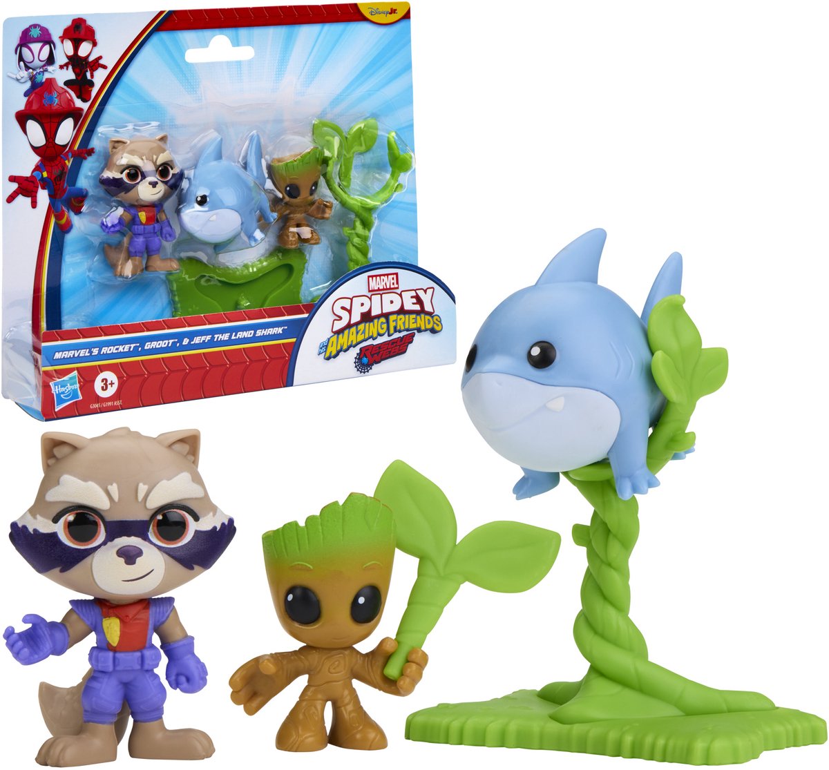 Marvel Spidey and His Amazing Friends - Rescue-Webs Marvel's Rocket Groot en Jeff the Land Shark