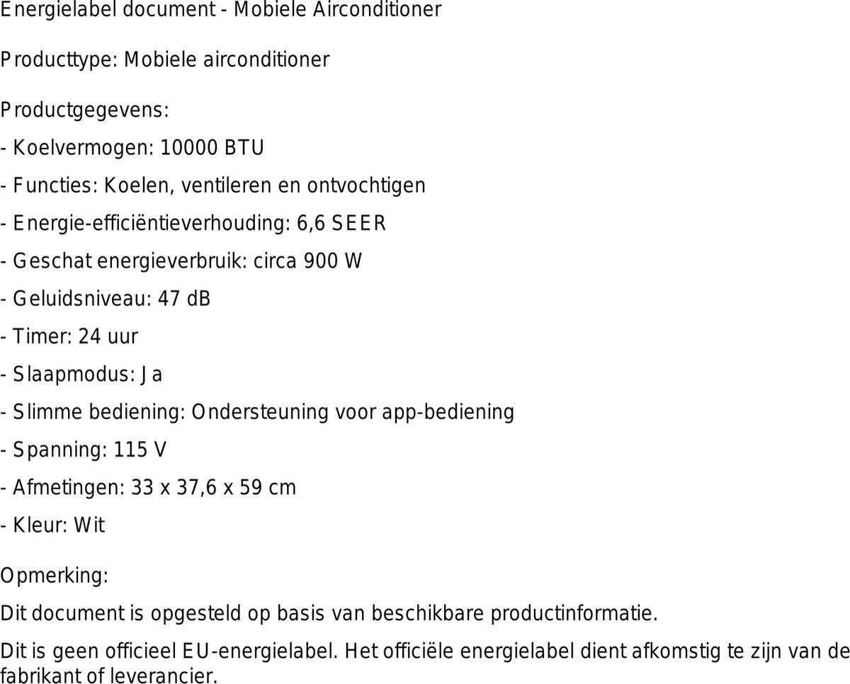 Mobiele airco 10000 BTU stil met WiFi, ontvochtiger en afstandsbediening 3-in-1 functie — afbeelding 2