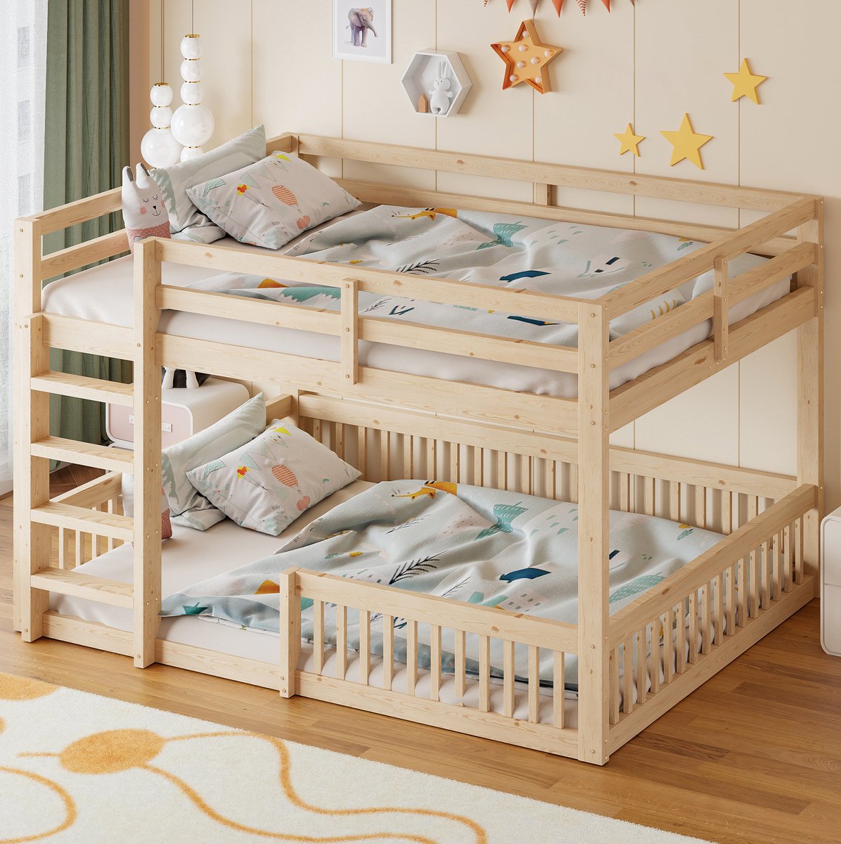 STILVORA Stapelbed 160x200 cm – Met Uitvalbeveiliging En Ladder – Ruimtebesparend Voor Kinderkamer – Hout En MDF – Natuurlijk – Zonder matras