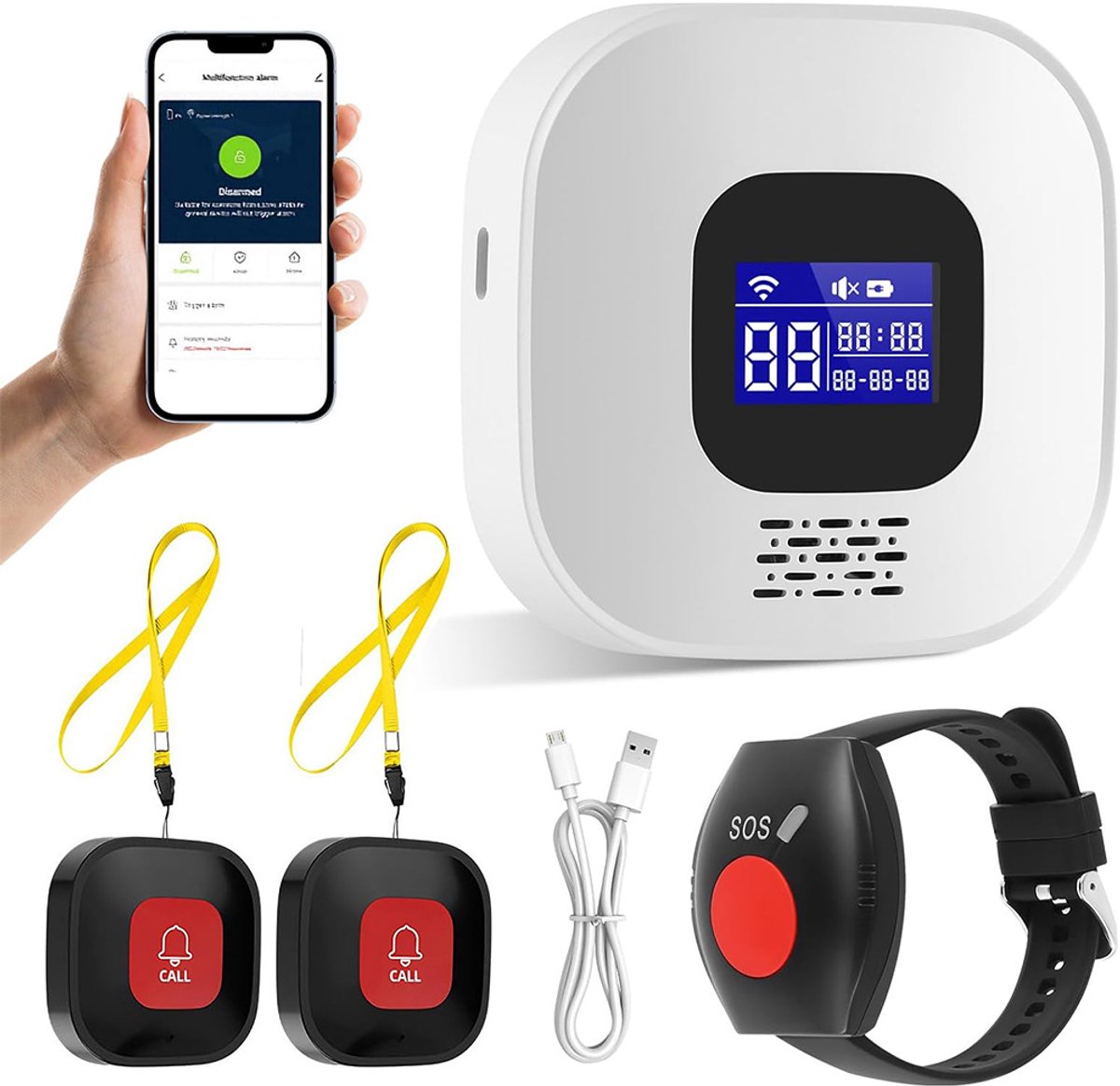 Senioren Alarm - Persoonlijke Noodoproepknop - Noodknop - Detectieafstand van 50 Meter - WIFI - Waterdicht - Noodoproep met één Klik