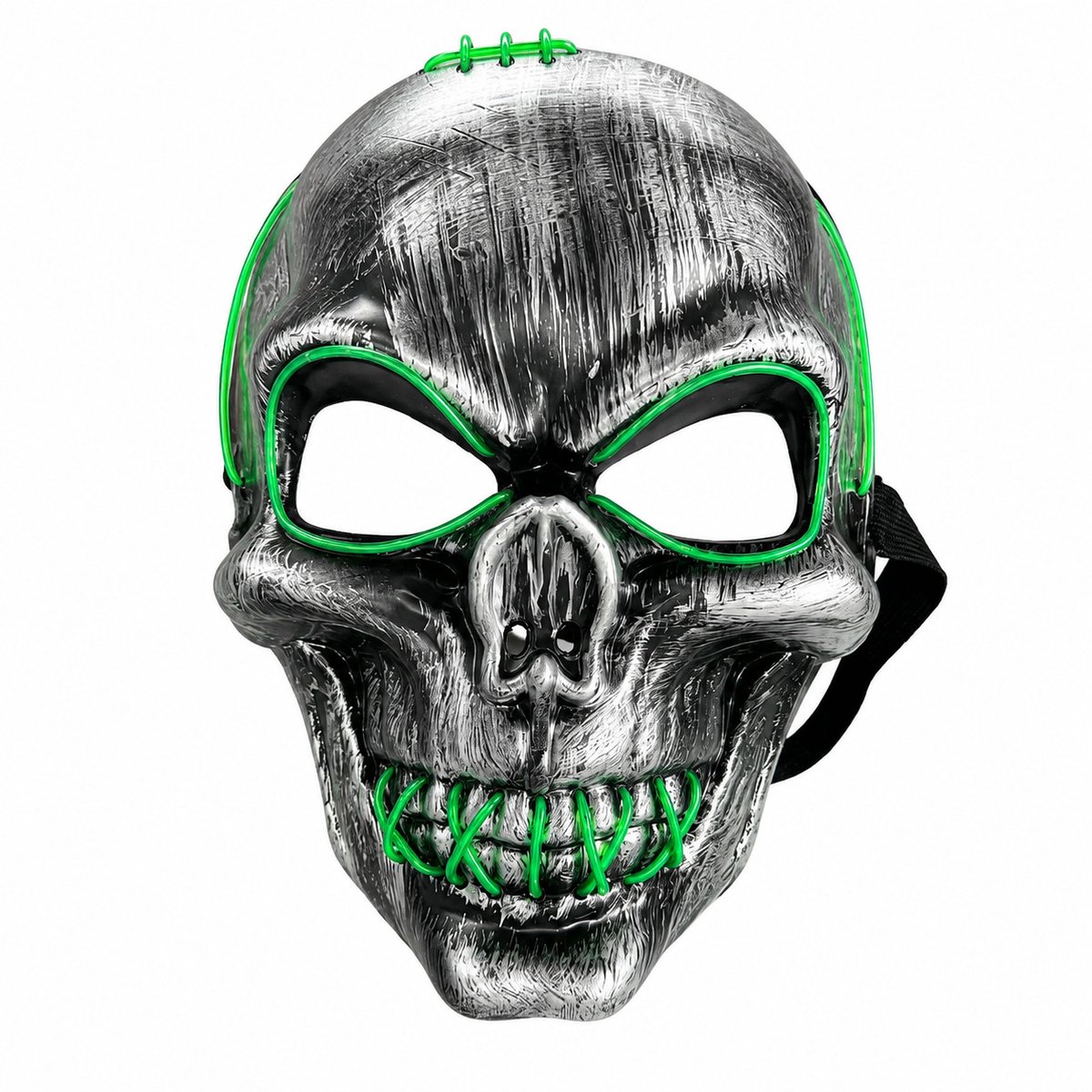 Ryoudavell - Lichtgevend LED Halloween Masker - LED Schedelmasker met Groen EL-Lichtsnoer - Griezelig Doodshoofd Masker voor Halloween en Themafeesten - Verkleedmasker - Groen