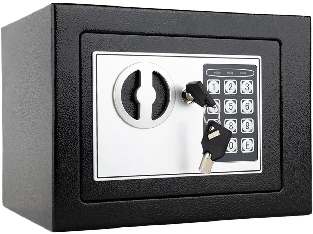 KIRA® Kluis Brandwerend - Elektronisch Cijferslot - 2 Noodsleutels - Zwart - 17cm x 17cm x 23cm