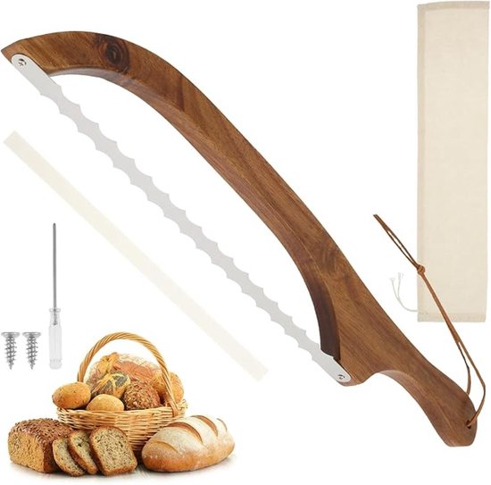 Foto: Broodzaag 1 stuk 40cm broodmes broodsnijder broodmes van hout gekarteld lemmet met houten handvat cakemes brood mes universeel inclusief knifeguard draagbaar broodmes voor zelfgebakken brood en bakkersmes