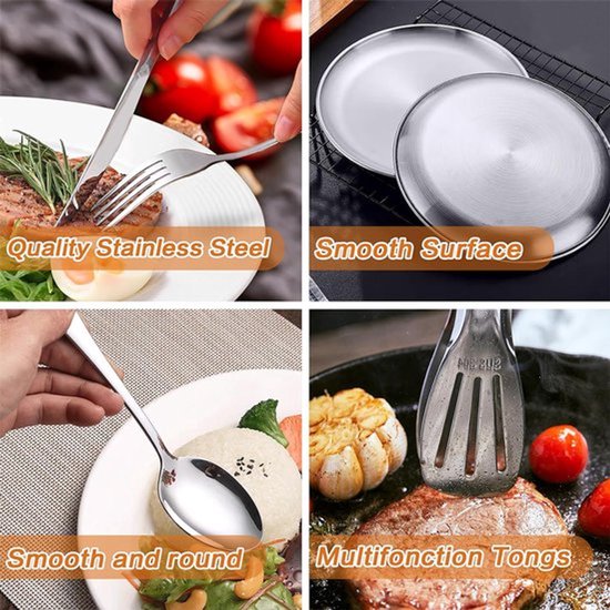 2-Persoons Picknick En Camping Servies Set - Voedselveilig RVS Materiaal - Compacte Opbergtas - Lichtgewicht En Roestbestendig - Complete Borden, Kommen En Bestek - Voor Picknick, Kamperen En Stranduitjes — afbeelding 5