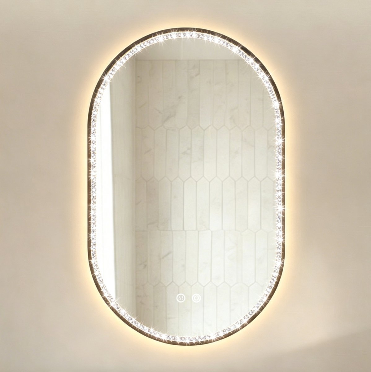 Badkamerspiegel Dimbaar Ovaal 50x80 Cm Glas Zwart Met Ledverlichting Anti-Condens 3 Kleurtemperaturen En Touchbediening